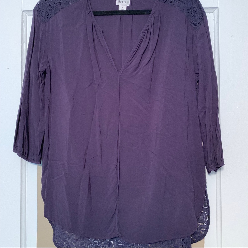 Navy Blouse with Lace Detail